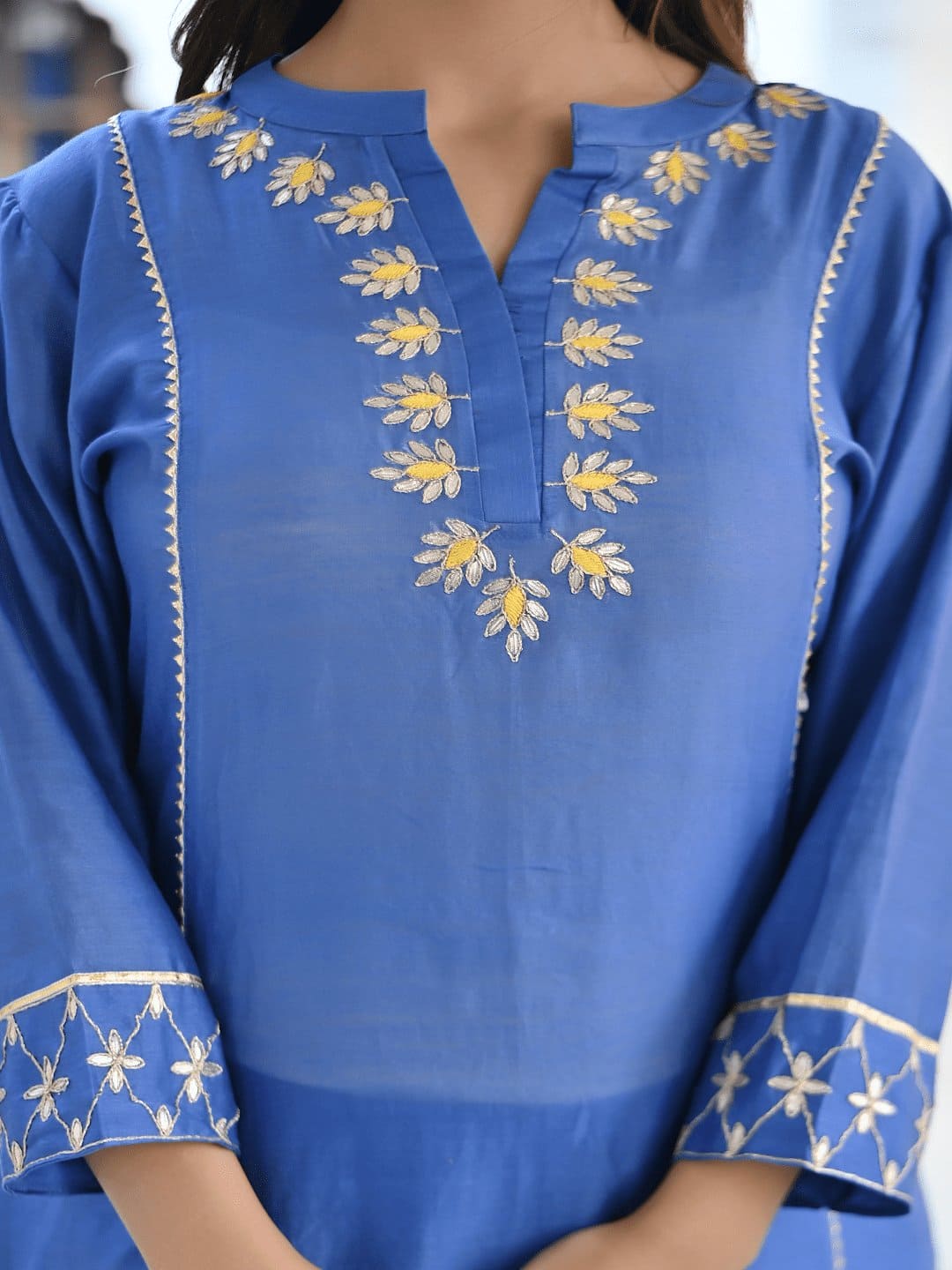 Gotta Silk Kurta Set - Royal Blue - Charkha TalesGotta Silk Kurta Set - Royal Blue