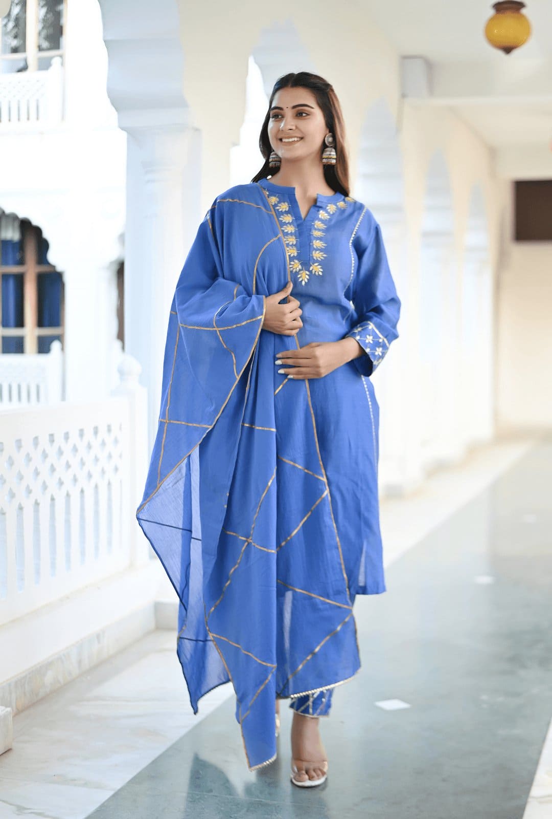 Gotta Silk Kurta Set - Royal Blue - Charkha TalesGotta Silk Kurta Set - Royal Blue