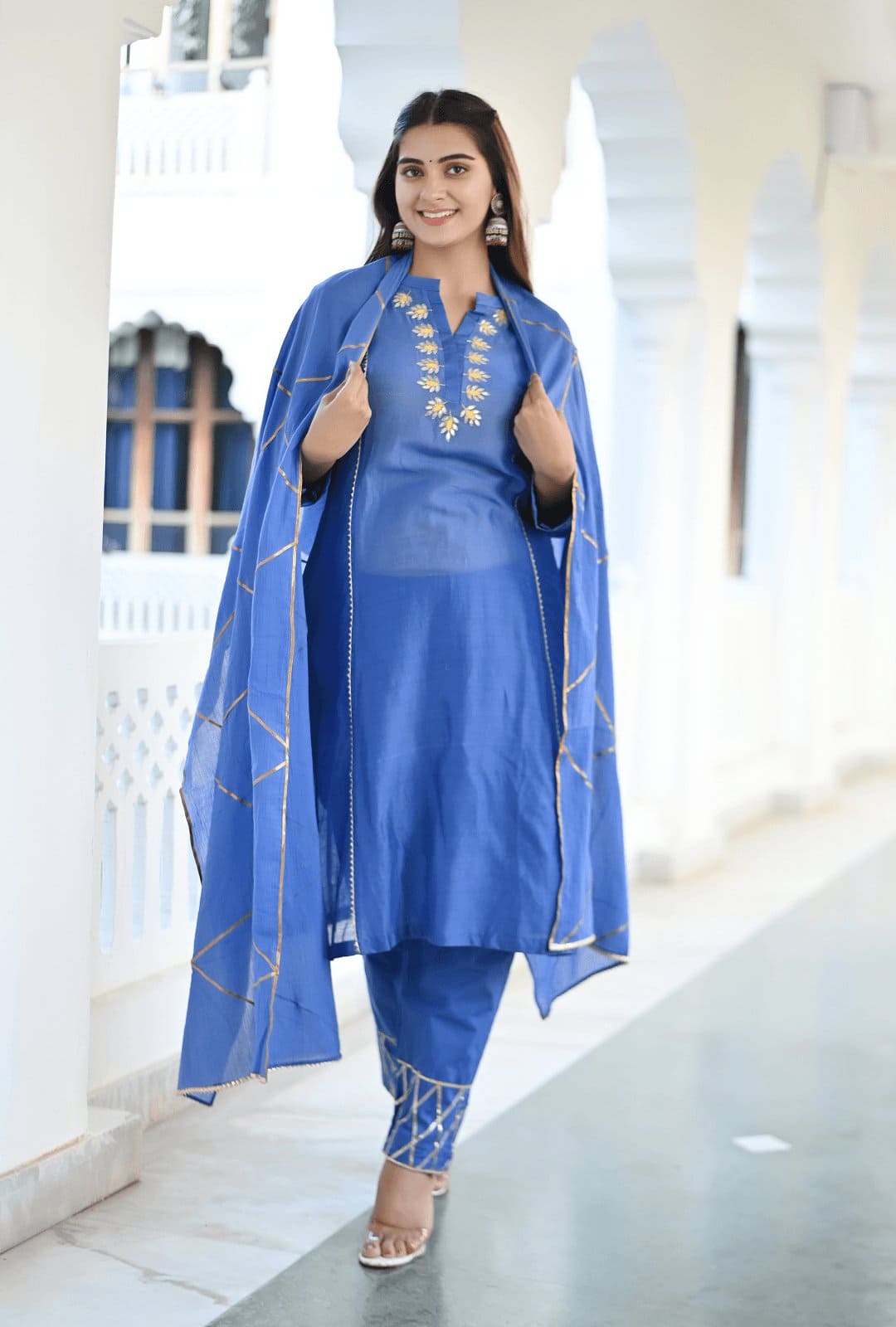 Gotta Silk Kurta Set - Royal Blue - Charkha TalesGotta Silk Kurta Set - Royal Blue