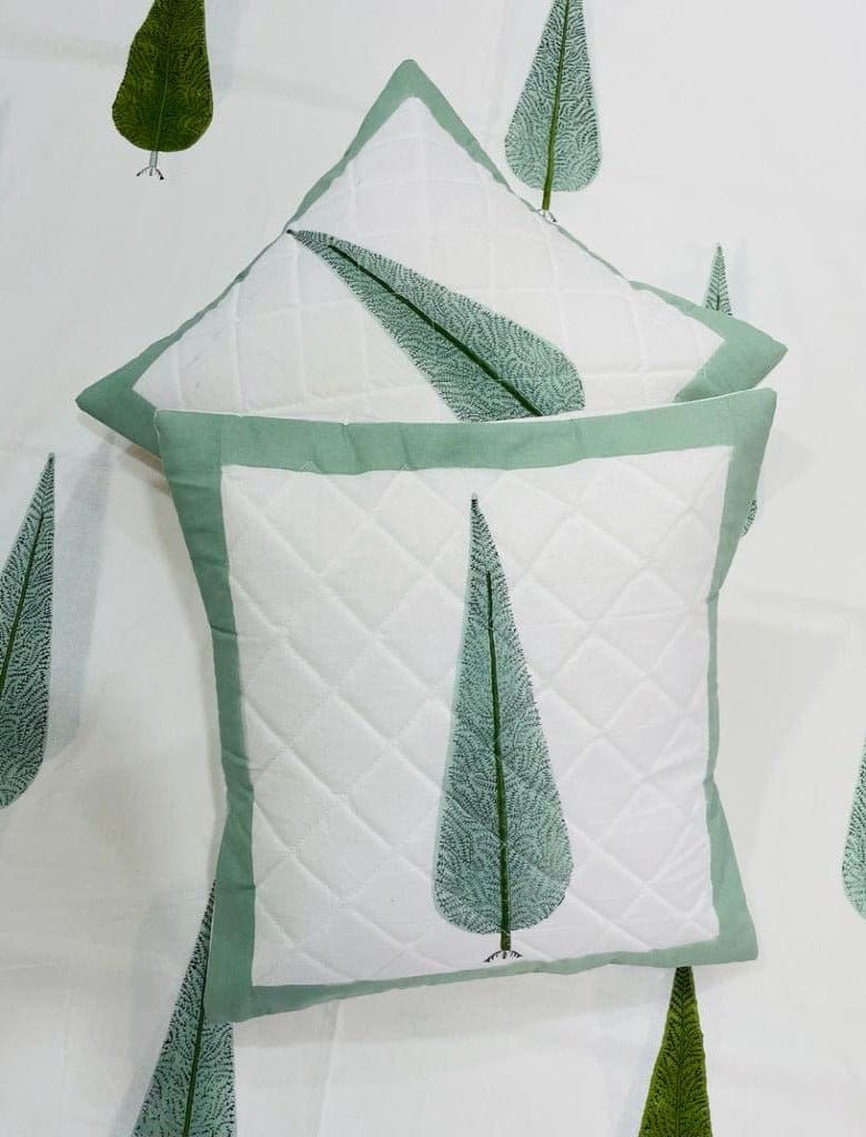 Green Block Print Cotton Cushion - Charkha TalesGreen Block Print Cotton Cushion