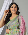 Green Block Print Tussar silk saree - Charkha TalesGreen Block Print Tussar silk saree