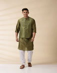Green Chanderi Men Nehru Jacket & Kurta Set - Charkha TalesGreen Chanderi Men Nehru Jacket & Kurta Set