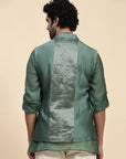 Green Chanderi Silk Men Jacket - Charkha TalesGreen Chanderi Silk Men Jacket
