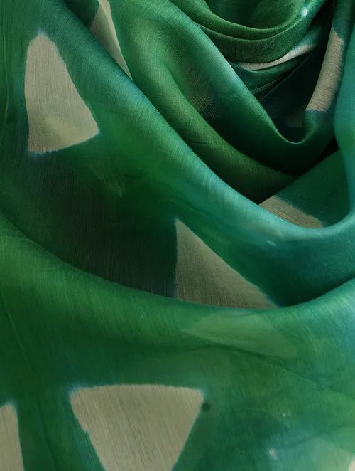 Green Clamp Dye Chanderi Silk Stole - Charkha TalesGreen Clamp Dye Chanderi Silk Stole