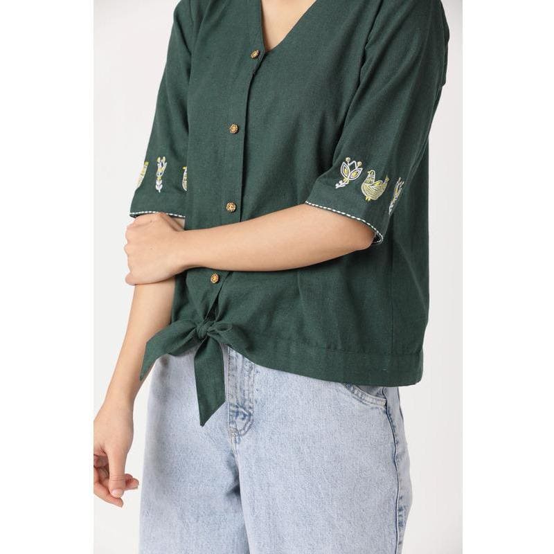 Green Embroidered Top - Charkha TalesGreen Embroidered Top