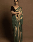 Green Gold Tissue Chanderi Saree - Charkha TalesGreen Gold Tissue Chanderi Saree