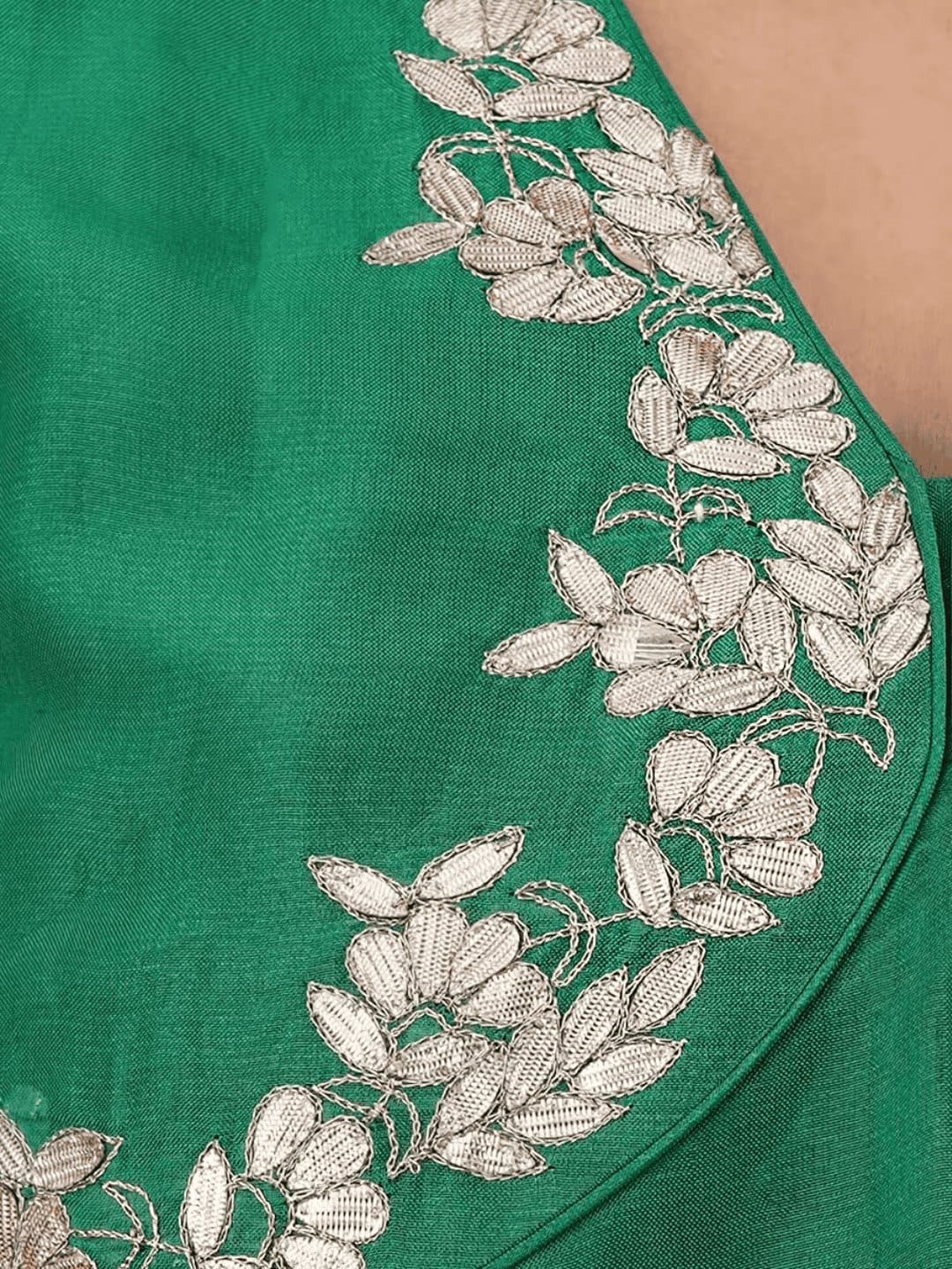 Green Gota Chanderi Silk Blouse - Charkha TalesGreen Gota Chanderi Silk Blouse
