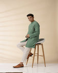 Green Long Jacket Style Men Kurta - Charkha TalesGreen Long Jacket Style Men Kurta
