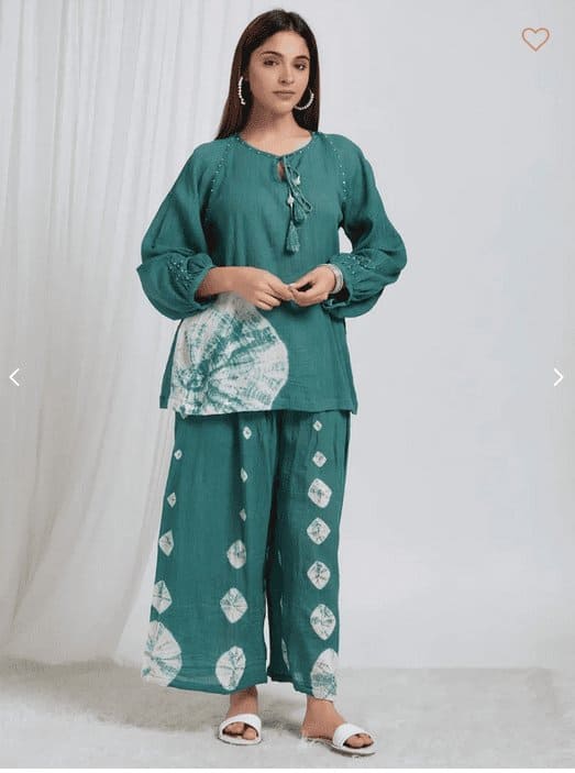 Green Shibori Crush Cotton Co-Ord Set - Charkha TalesGreen Shibori Crush Cotton Co-Ord Set