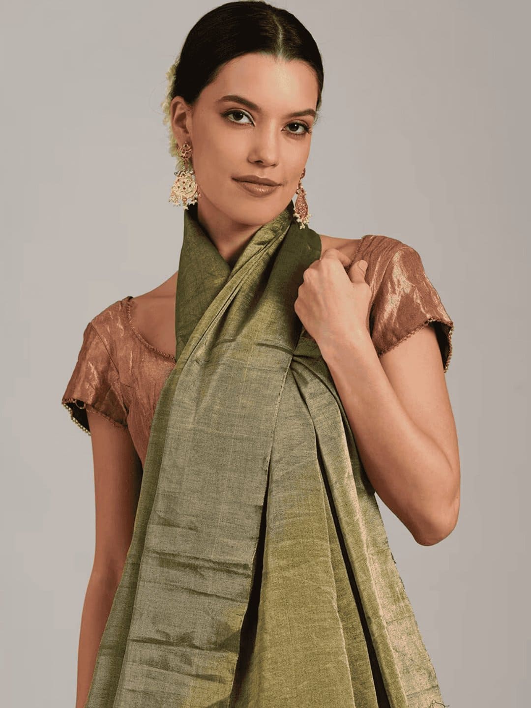 Green Tissue Chanderi Saree - Charkha TalesGreen Tissue Chanderi Saree