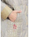 Grey Banarsi Zari Quilted Jacket - Charkha TalesGrey Banarsi Zari Quilted Jacket