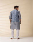 Grey Chanderi Men's Achkan Jacket & Kurta Set - Charkha TalesGrey Chanderi Men's Achkan Jacket & Kurta Set