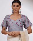 Grey Embroiderd Chanderi Silk Blouse - Charkha TalesGrey Embroiderd Chanderi Silk Blouse