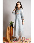 Grey Embroidered Dress - Charkha TalesGrey Embroidered Dress