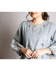 Grey Embroidered Linen Zari Kurta Set - Charkha TalesGrey Embroidered Linen Zari Kurta Set