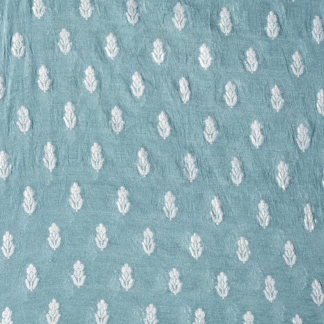 Grey Floral Silk Chanderi Fabric - Charkha TalesGrey Floral Silk Chanderi Fabric