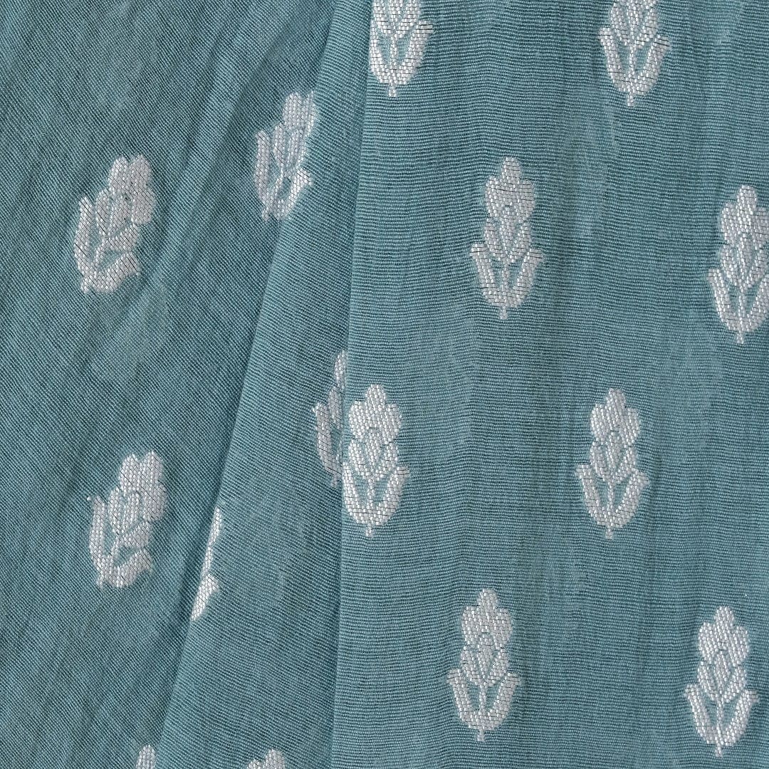 Grey Floral Silk Chanderi Fabric - Charkha TalesGrey Floral Silk Chanderi Fabric