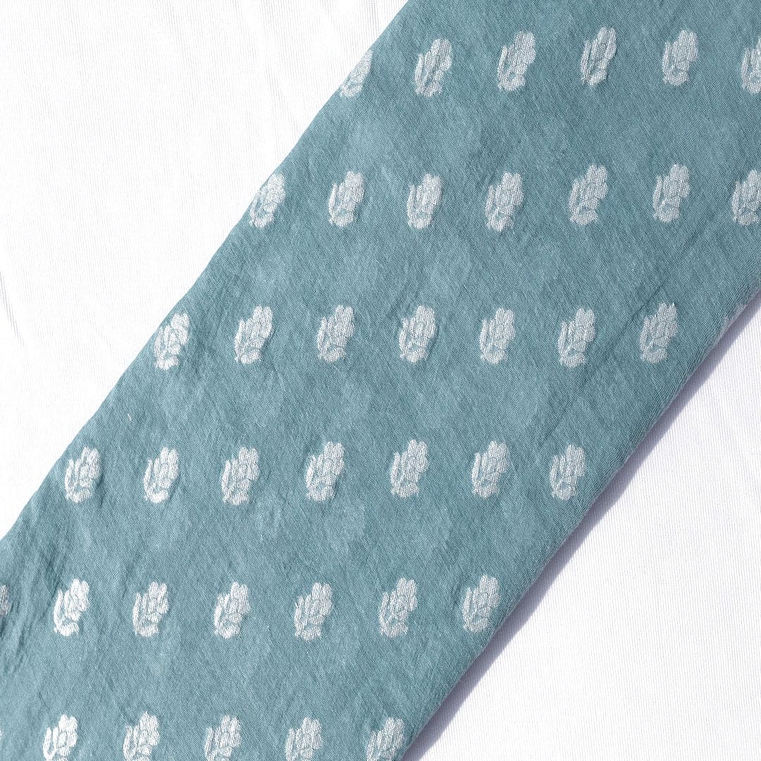 Grey Floral Silk Chanderi Fabric - Charkha TalesGrey Floral Silk Chanderi Fabric