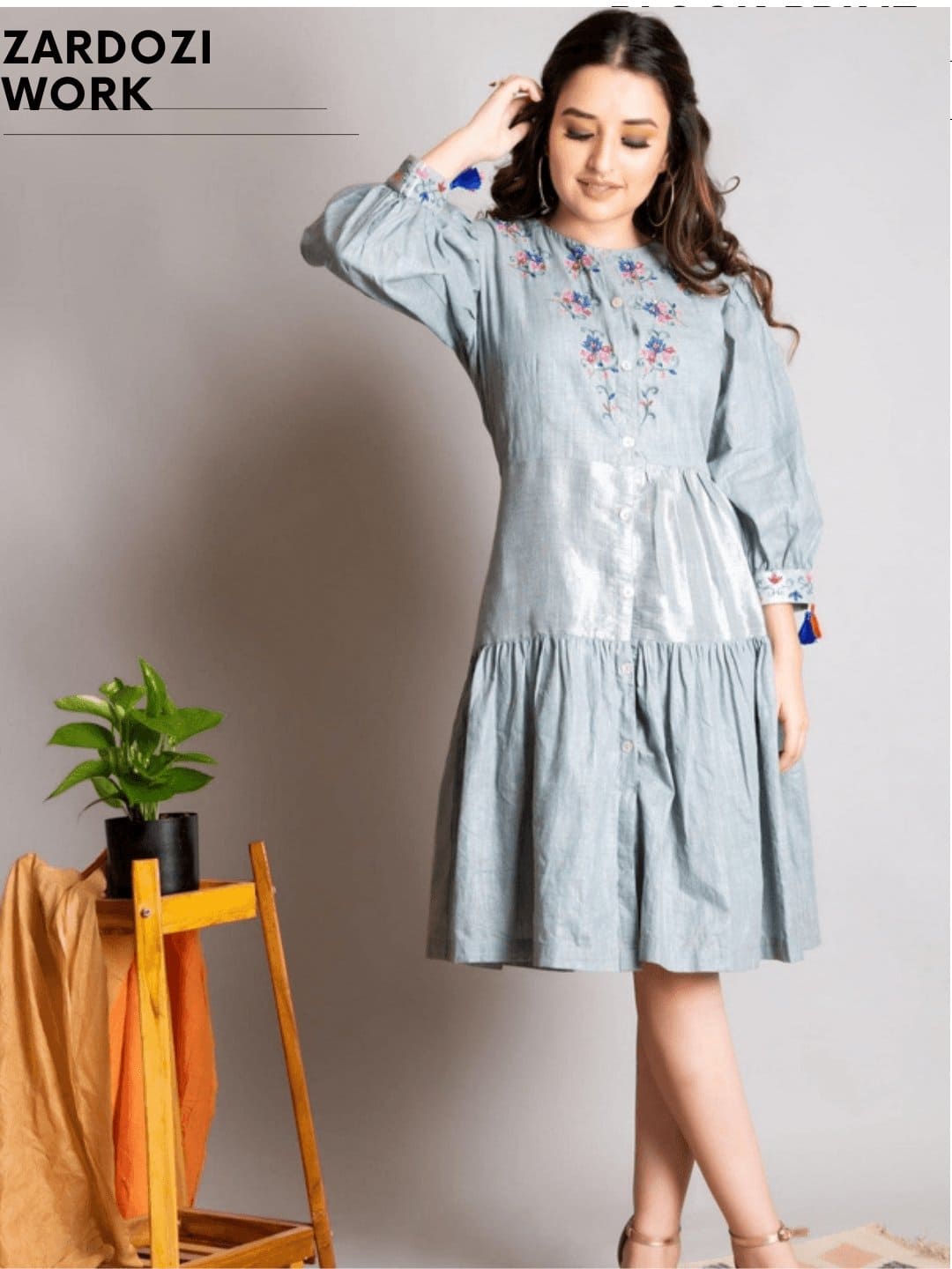 Grey &quot; Vintage&#39;&#39; Linen Dress - Charkha TalesGrey &quot; Vintage&#39;&#39; Linen Dress