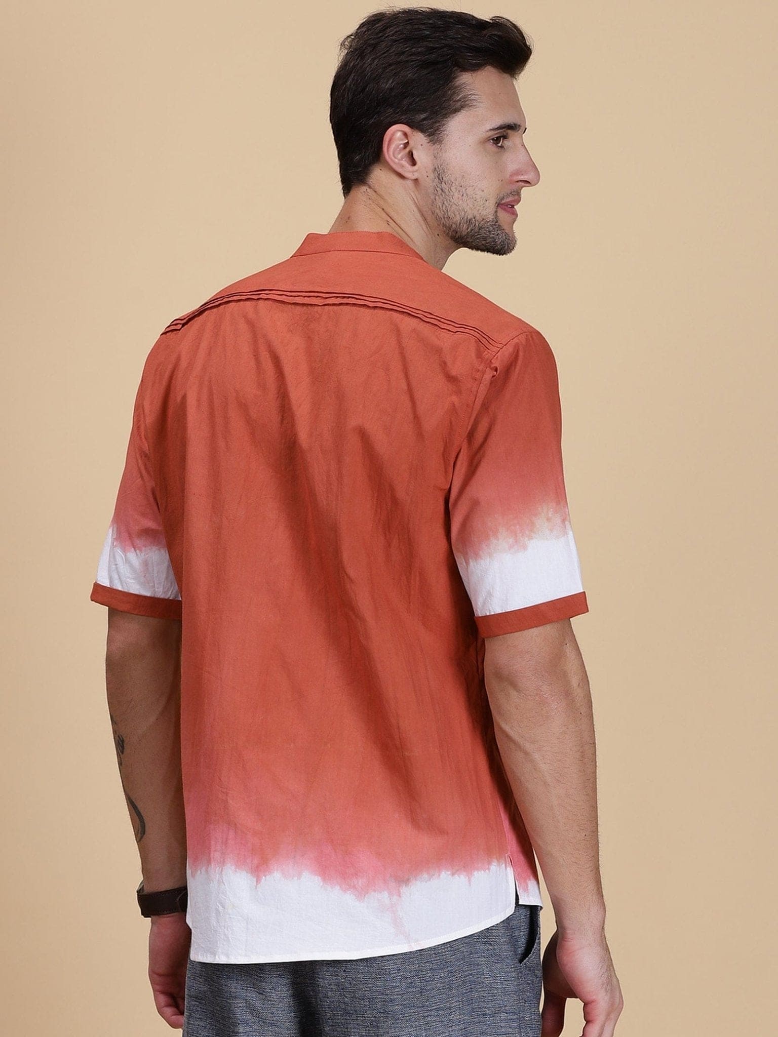 Hand Crafted Dyed Men Shirt - Rust - Charkha TalesHand Crafted Dyed Men Shirt - Rust