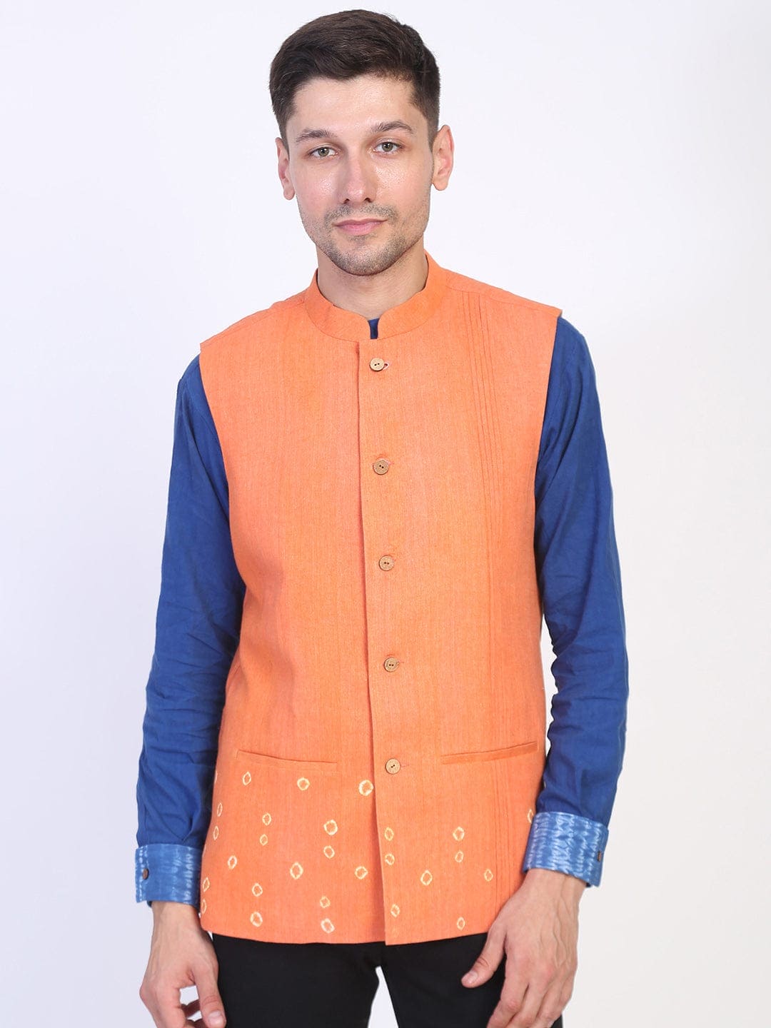 Hand Dyed Bandhani Sadri - Orange - Charkha TalesHand Dyed Bandhani Sadri - Orange