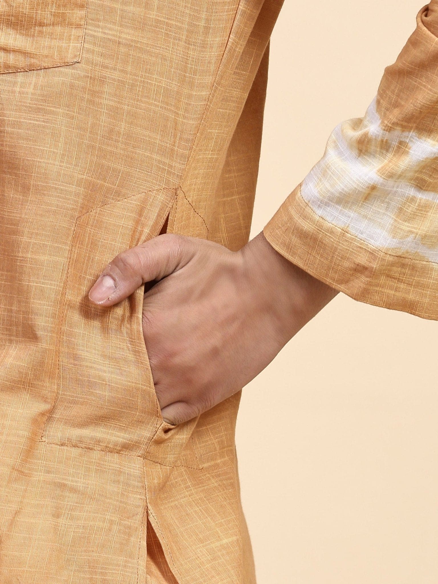 Hand Dyed Cotton Kurta Set - Beige - Charkha TalesHand Dyed Cotton Kurta Set - Beige