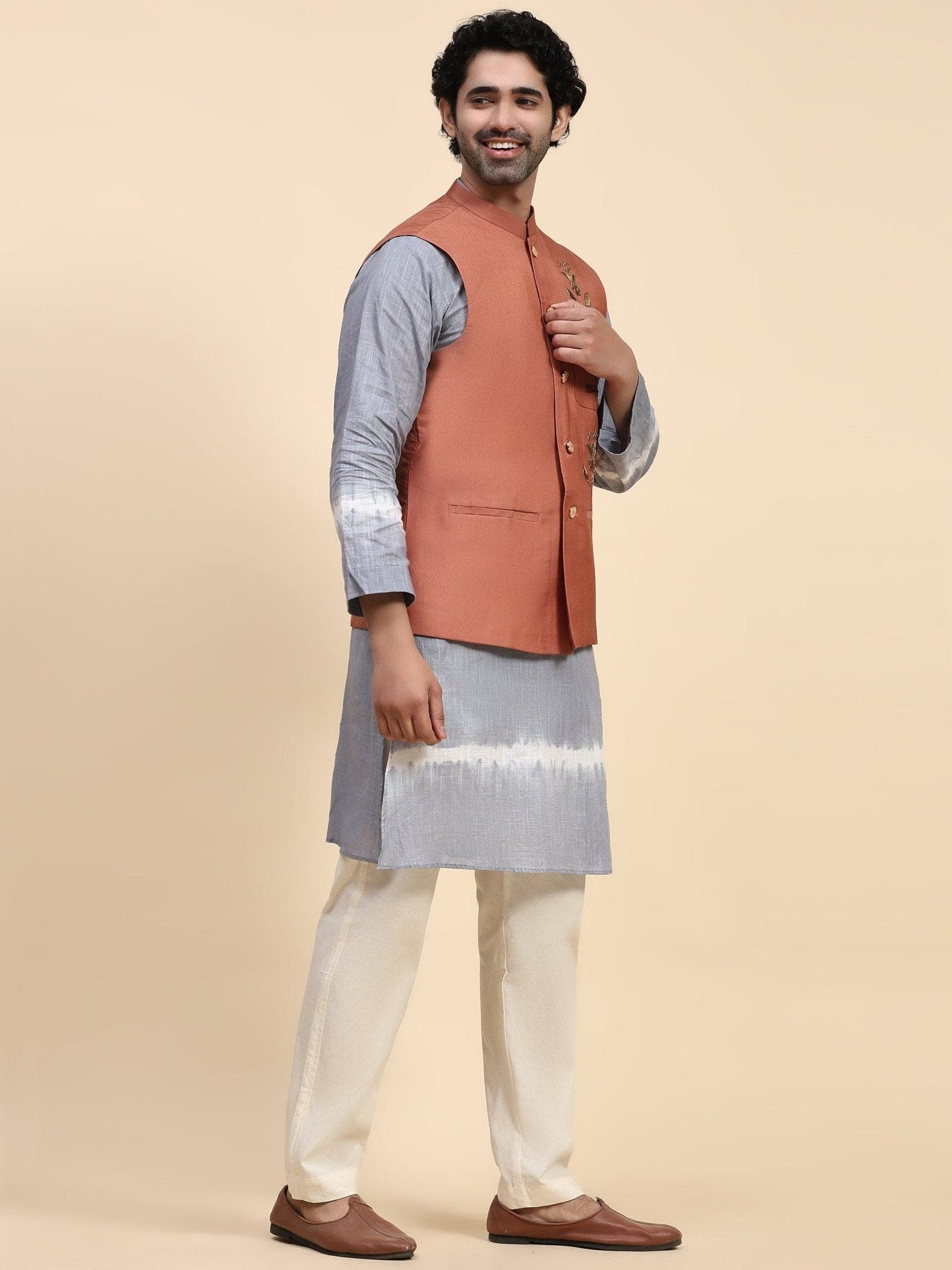 Hand Dyed Cotton Kurta Set - Blue - Charkha TalesHand Dyed Cotton Kurta Set - Blue