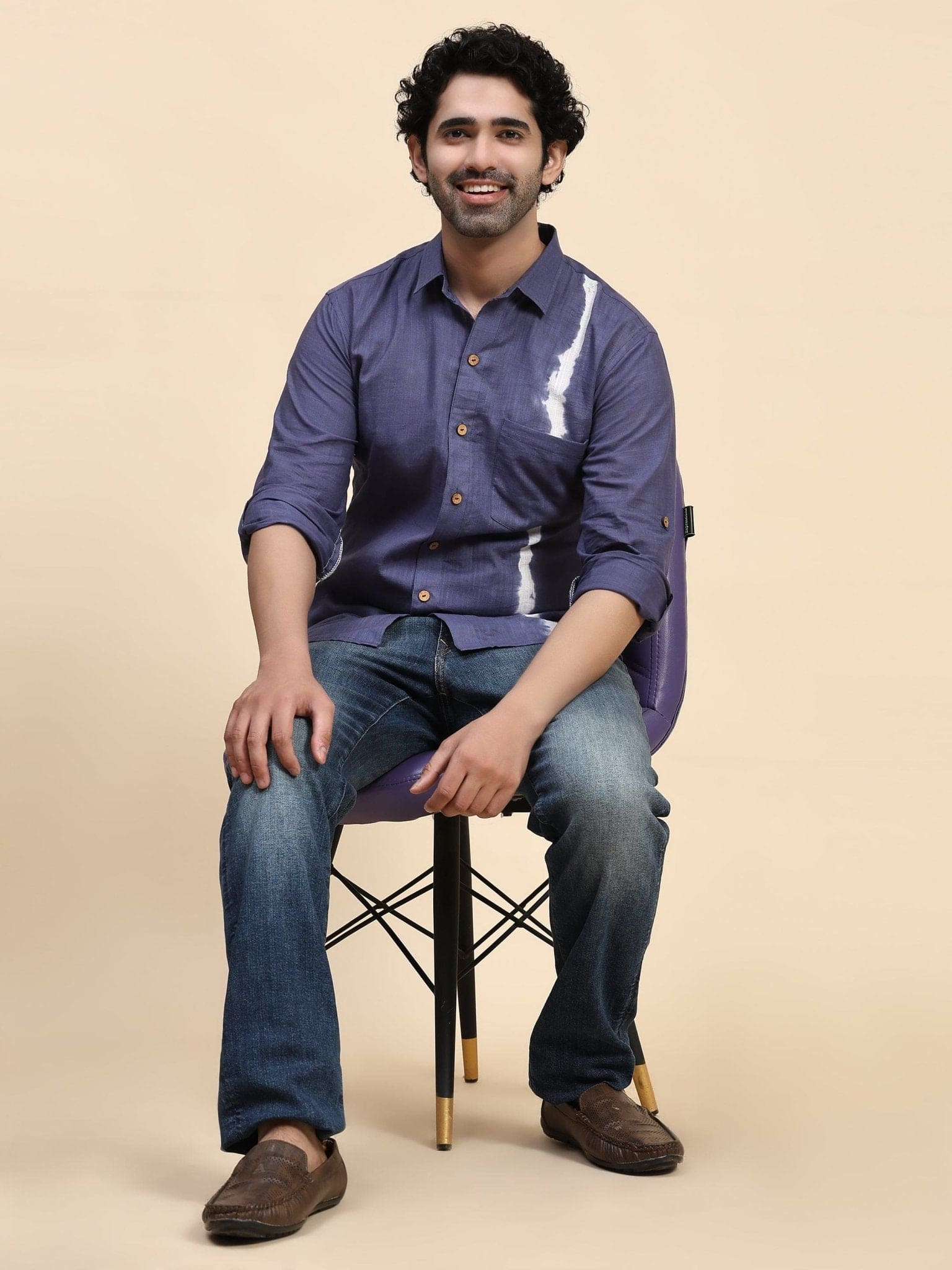 Hand Dyed Cotton Men Shirt - Blue - Charkha TalesHand Dyed Cotton Men Shirt - Blue