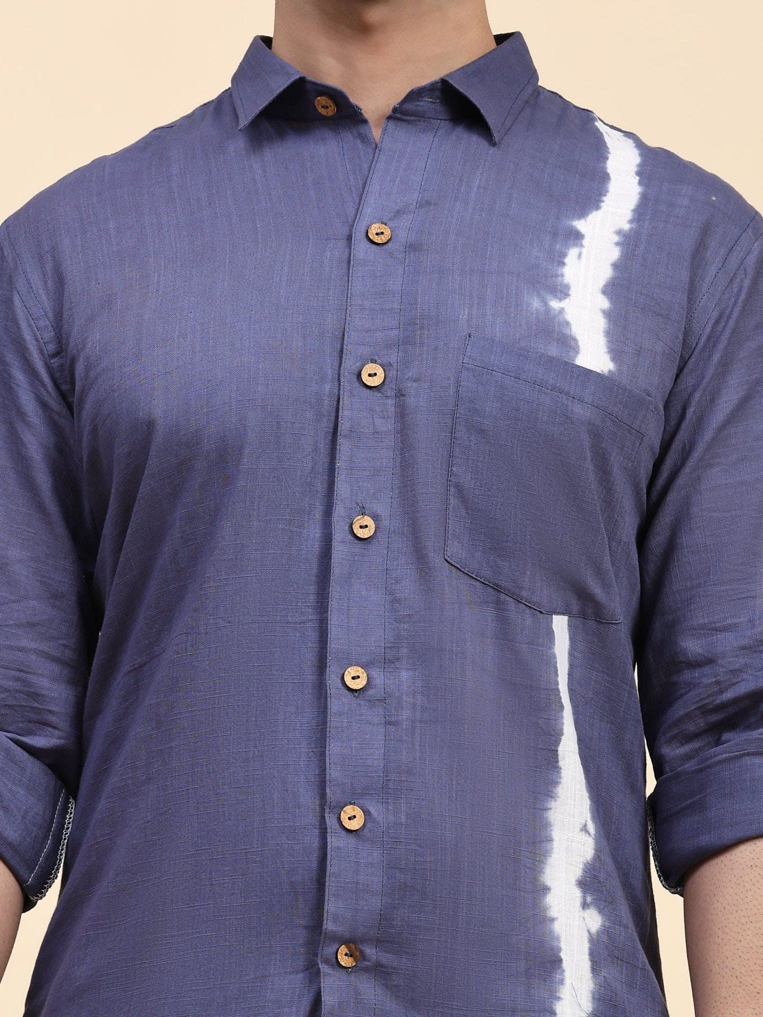 Hand Dyed Cotton Men Shirt - Blue - Charkha TalesHand Dyed Cotton Men Shirt - Blue