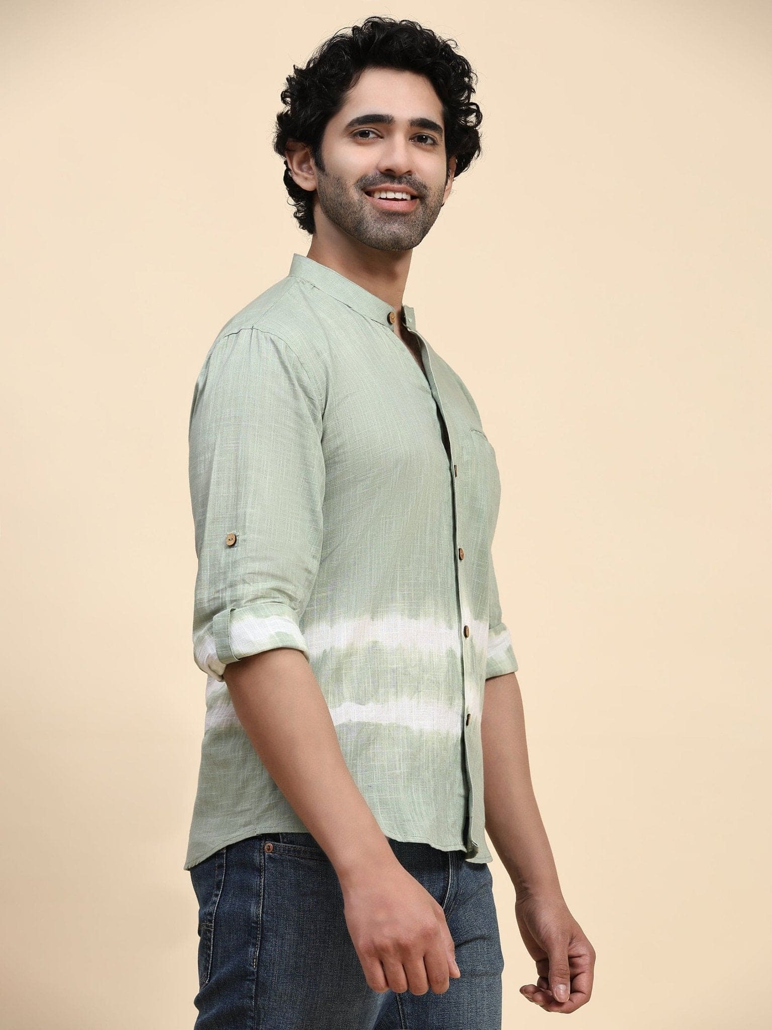 Hand Dyed Cotton Shirt - Turquoise - Charkha TalesHand Dyed Cotton Shirt - Turquoise