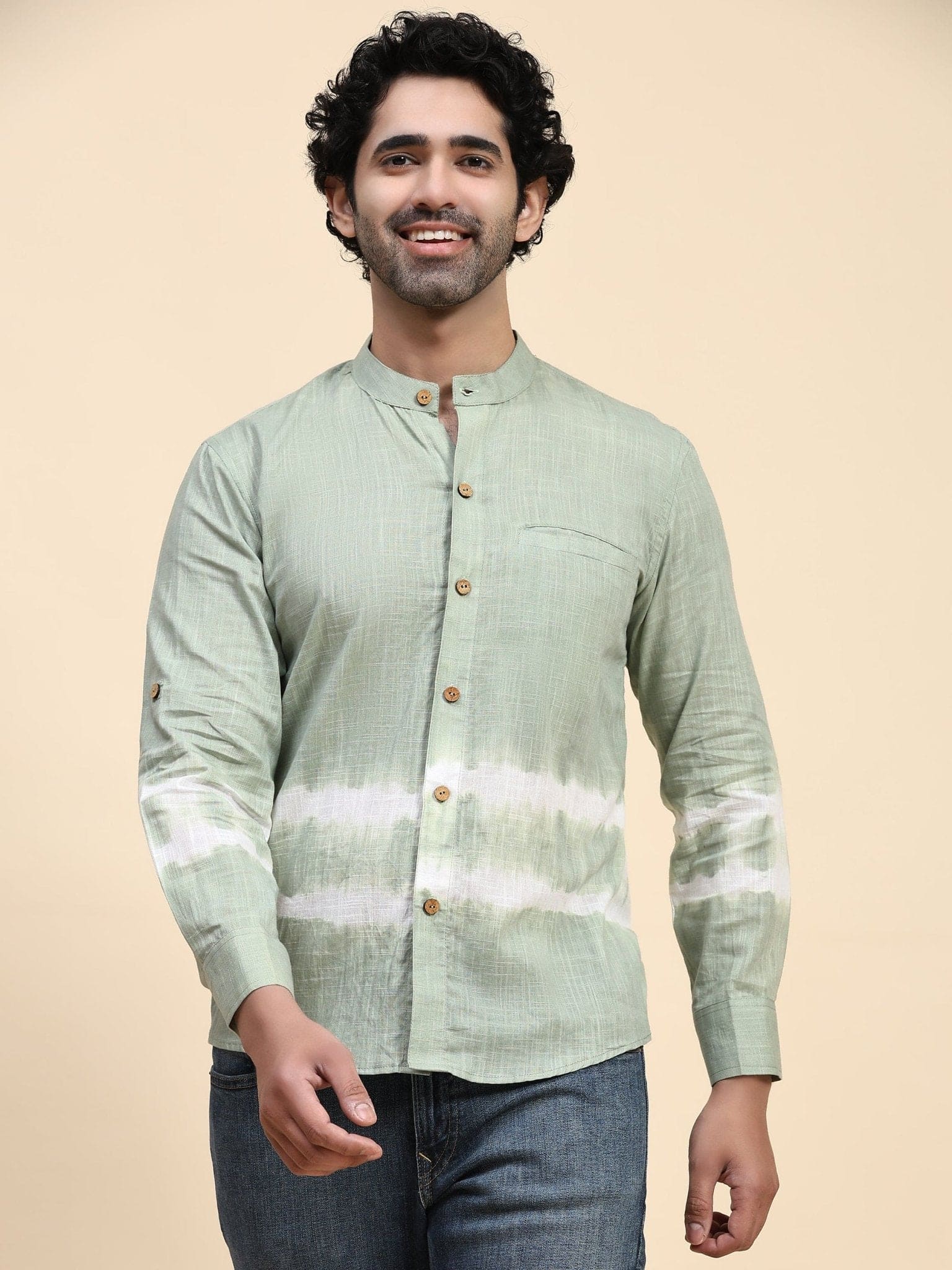Hand Dyed Cotton Shirt - Turquoise - Charkha TalesHand Dyed Cotton Shirt - Turquoise