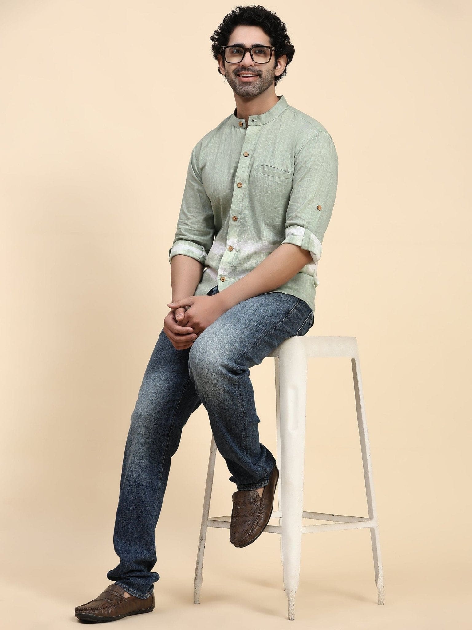 Hand Dyed Cotton Shirt - Turquoise - Charkha TalesHand Dyed Cotton Shirt - Turquoise