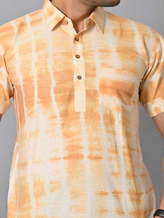 Hand Dyed Men Shirt - Mustard - Charkha TalesHand Dyed Men Shirt - Mustard
