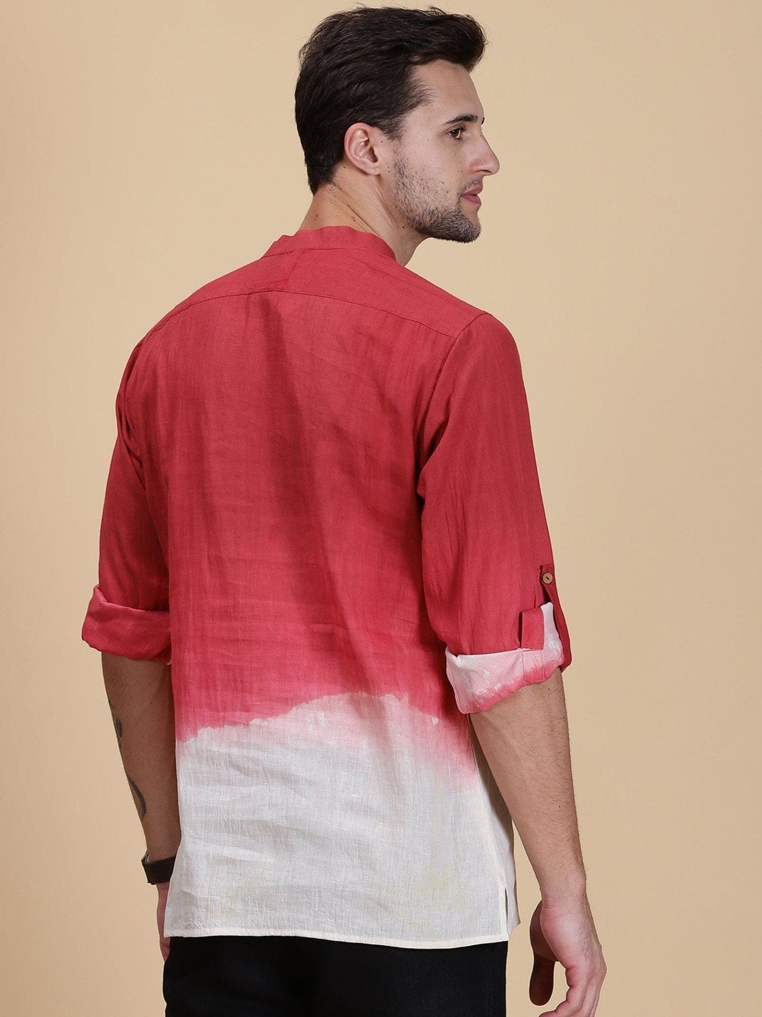 Hand Dyed Men Shirt - Red - Charkha TalesHand Dyed Men Shirt - Red