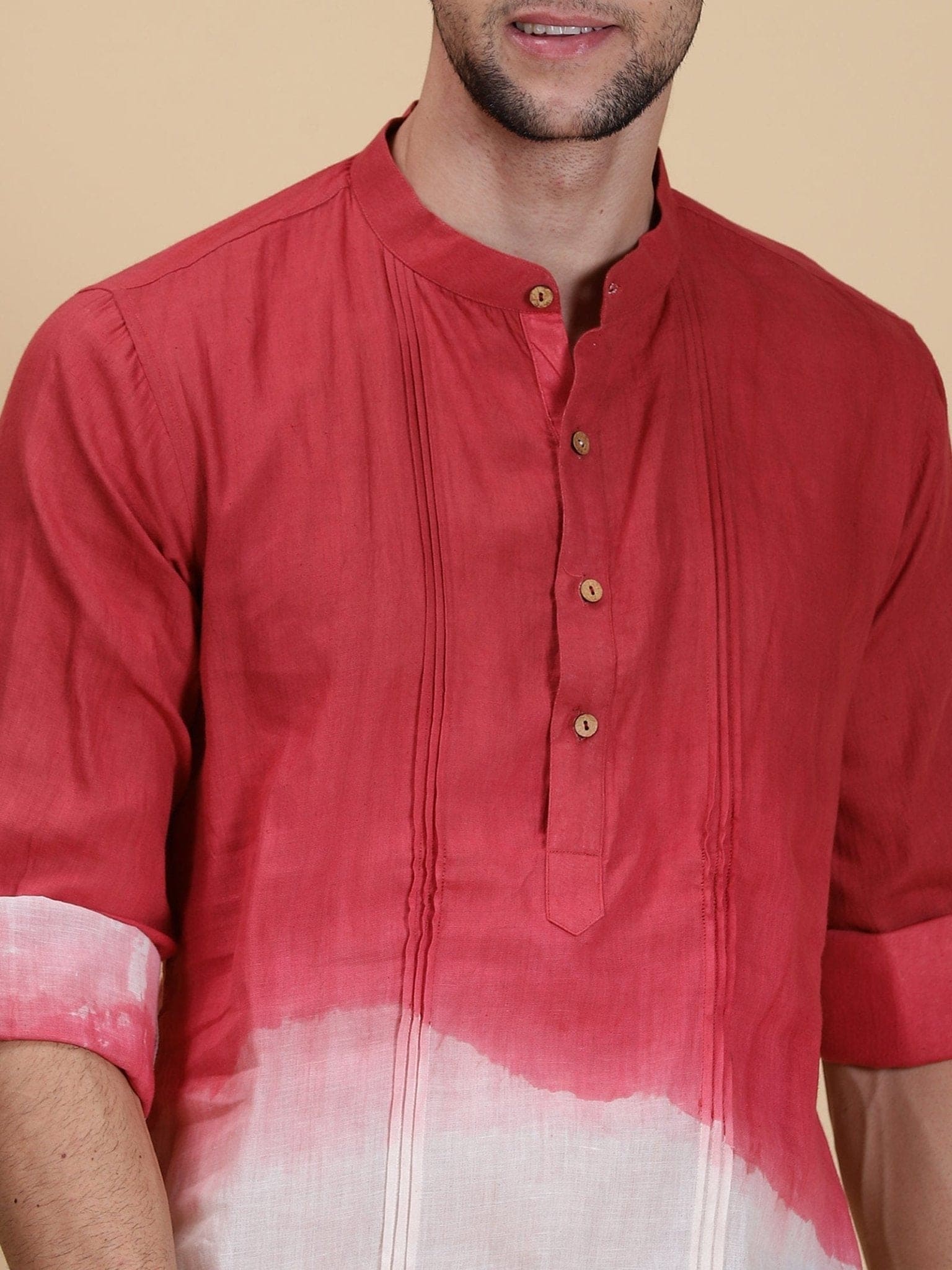 Hand Dyed Men Shirt - Red - Charkha TalesHand Dyed Men Shirt - Red