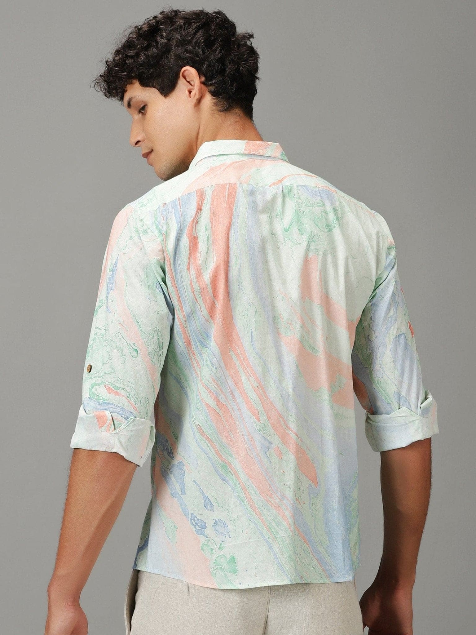 Hand Dyed Men's Shirt - Peach - Charkha TalesHand Dyed Men's Shirt - Peach