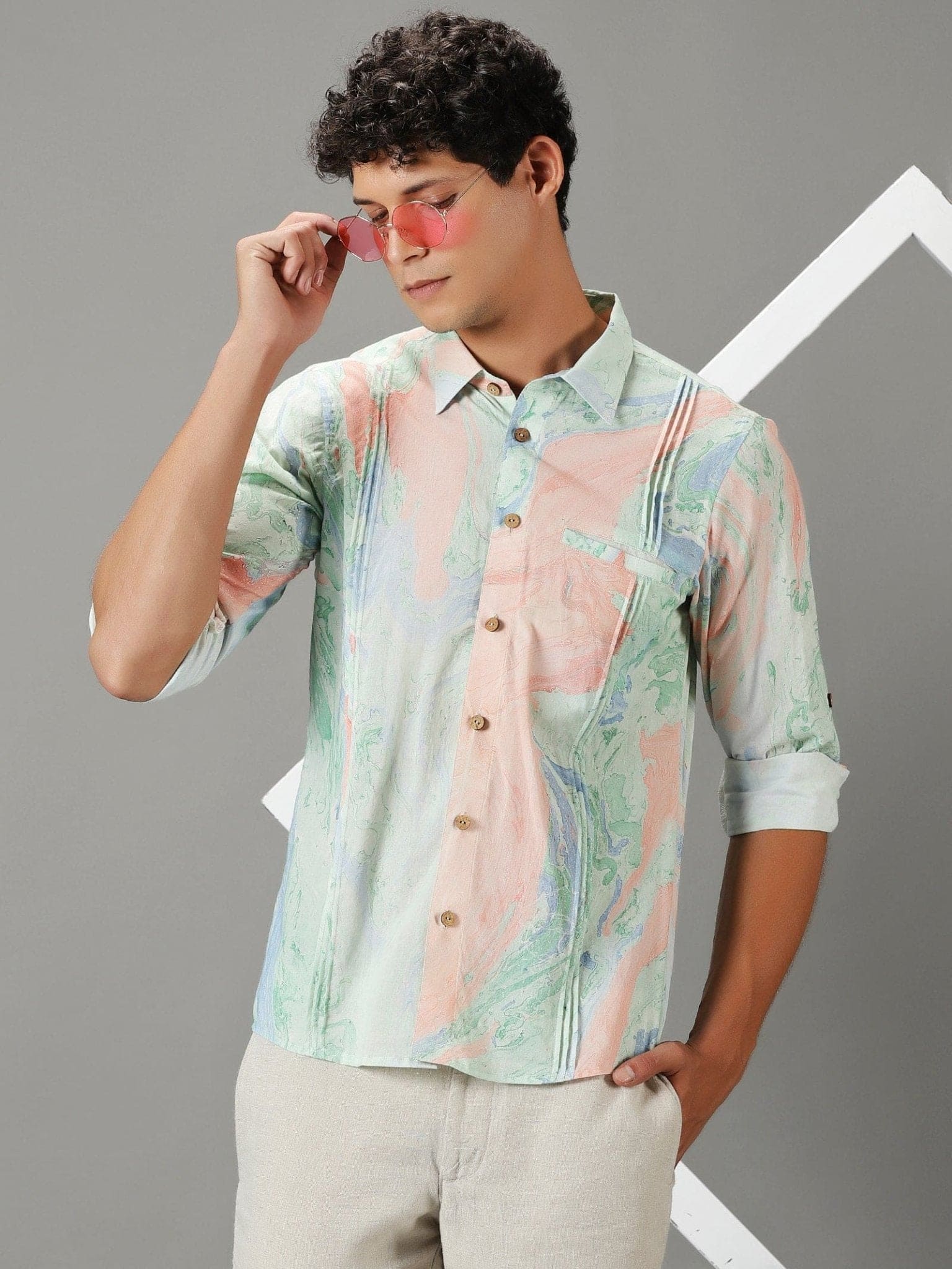 Hand Dyed Men's Shirt - Peach - Charkha TalesHand Dyed Men's Shirt - Peach