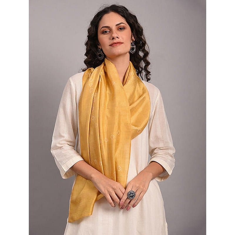 Hand dyed Silk Scarf - Yellow - Charkha TalesHand dyed Silk Scarf - Yellow