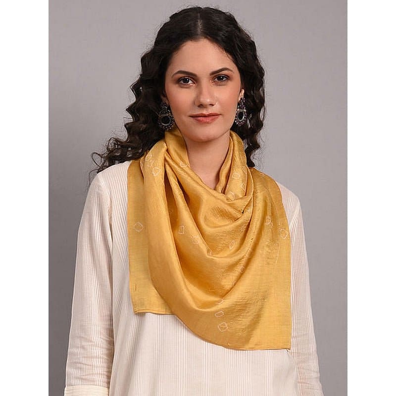 Hand dyed Silk Scarf - Yellow - Charkha TalesHand dyed Silk Scarf - Yellow