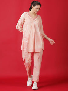 Hand Marble Dyed Athleisure Set - Peach