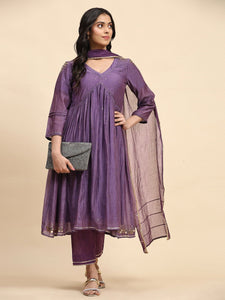 Hand Sequin Chanderi Kurta Set - Purple