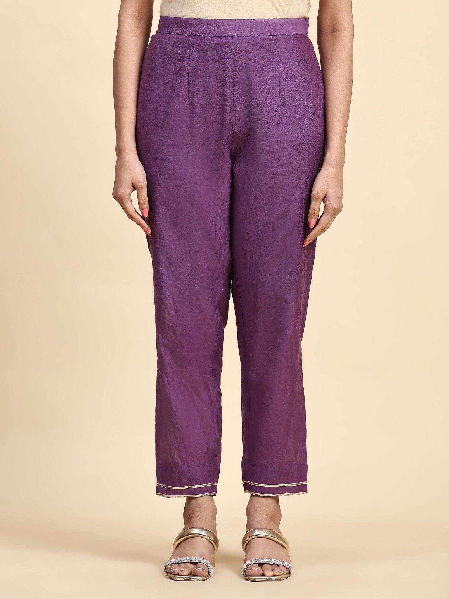 Hand Sequin Chanderi Kurta Set - Purple - Charkha TalesHand Sequin Chanderi Kurta Set - Purple