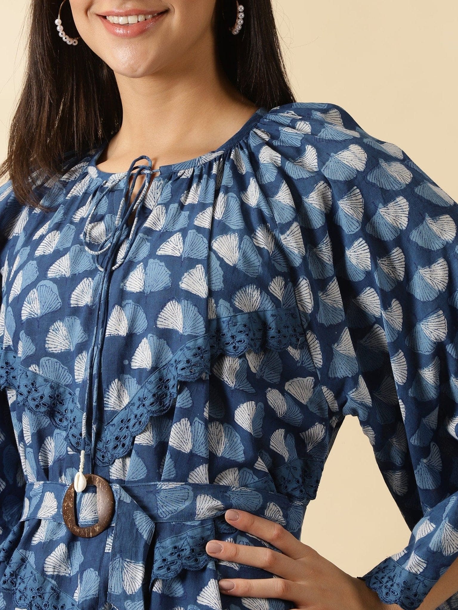 Indigo Blockprinted handkerchief Dress - Charkha TalesIndigo Blockprinted handkerchief Dress