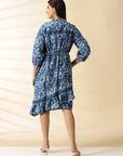 Indigo Blockprinted Women Dress - Charkha TalesIndigo Blockprinted Women Dress