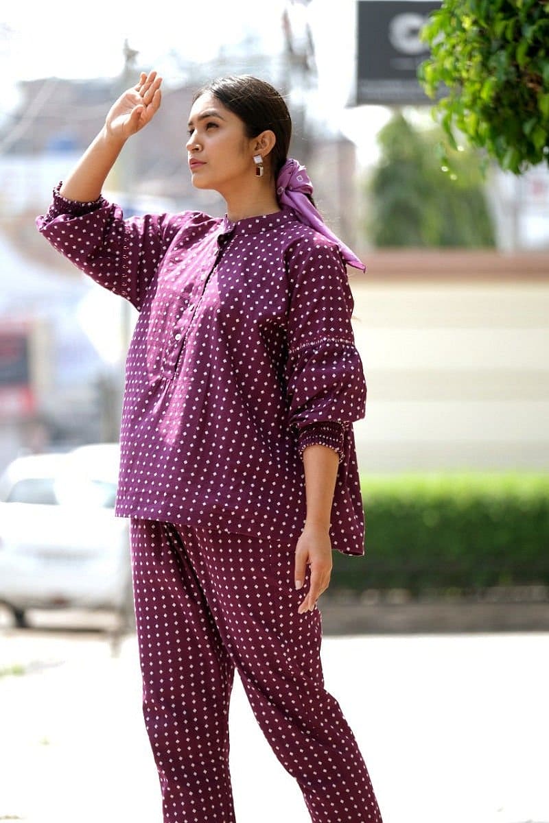 Jaquard Butta Co - ord Set - Purple - Charkha TalesJaquard Butta Co - ord Set - Purple