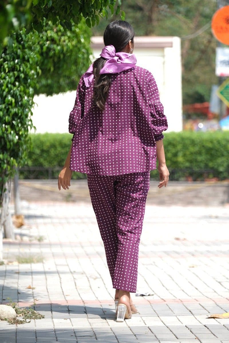 Jaquard Butta Co - ord Set - Purple - Charkha TalesJaquard Butta Co - ord Set - Purple