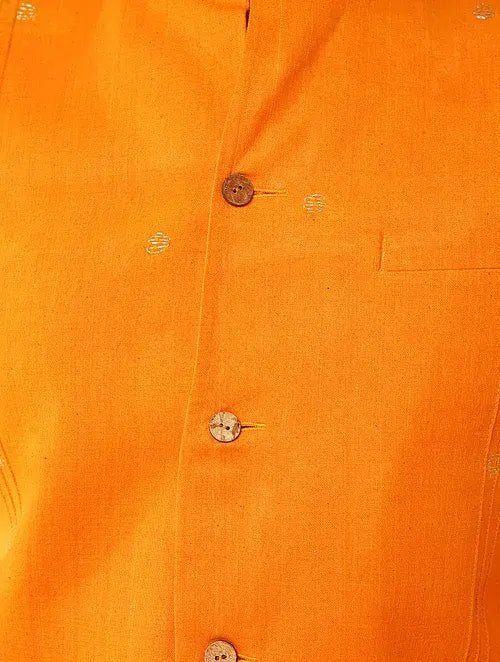 Kantha Cotton Nehru Jacket - Yellow - Charkha TalesKantha Cotton Nehru Jacket - Yellow