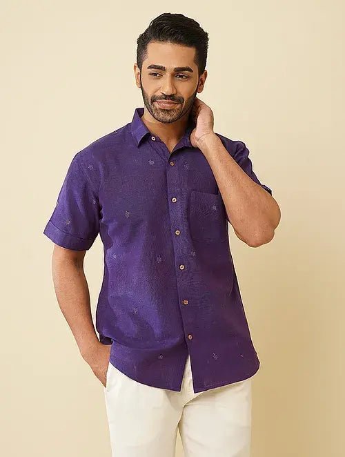 Kantha Khadi Men Shirt - Wine - Charkha TalesKantha Khadi Men Shirt - Wine