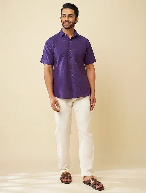 Kantha Khadi Men Shirt - Wine - Charkha TalesKantha Khadi Men Shirt - Wine