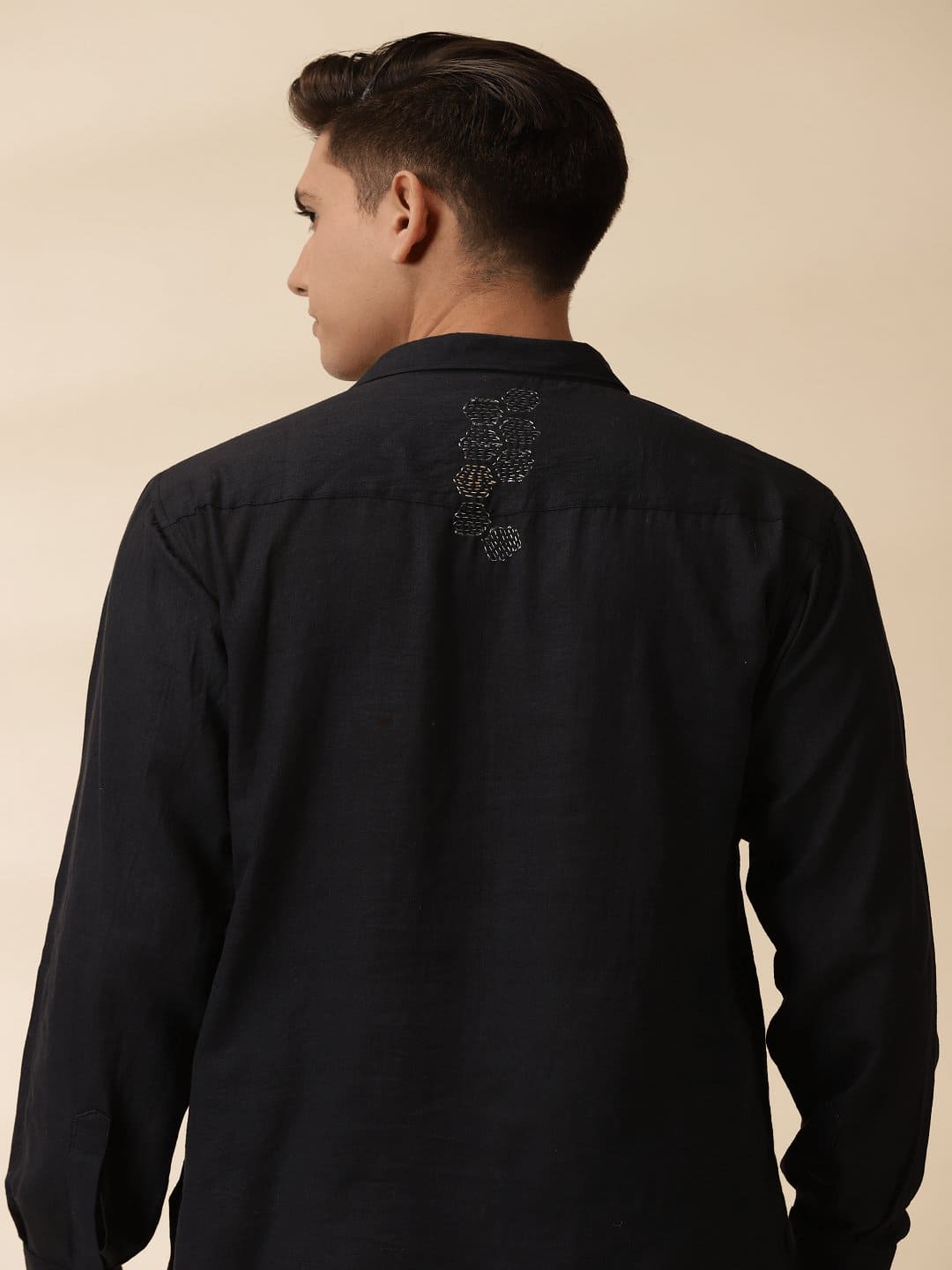 Kantha Short Kurta - Black - Charkha TalesKantha Short Kurta - Black